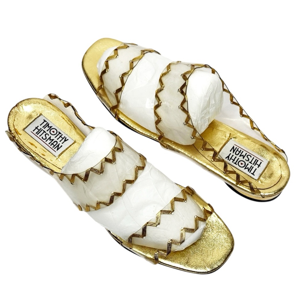Vintage TIMOTHY HITSMAN Gold Leather‎ Sandals Size 9 Made in Spain - Picture 2 of 10